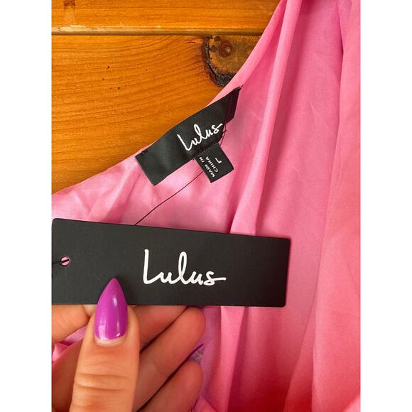 NWT Lulus Divinely Blooming Pink Multi Floral One-Shoulder Midi Dress Cruise L - Picture 7 of 9